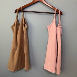 Buckle BKE Bundle of 2 Extra Long Fitted Tank Tops. Brown and Pink. Small